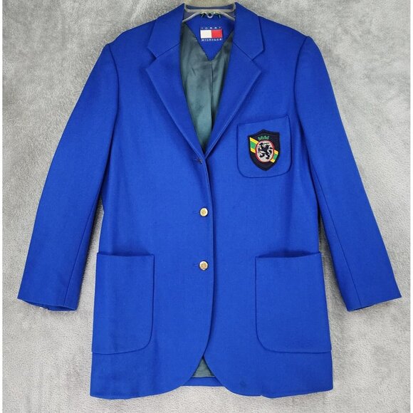 Tommy Hilfiger Blazer Womens Small Blue Wool Blend Vintage Preppy Sports Coat